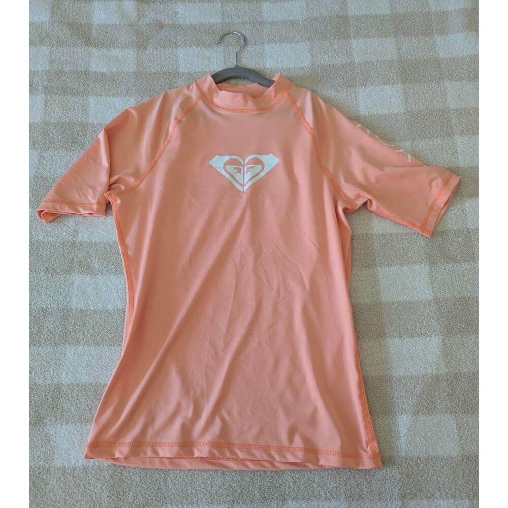 Roxy Women's Peach Short Sleeve Rash Guard Swim Shirt Surf Top Sz M  10 rare